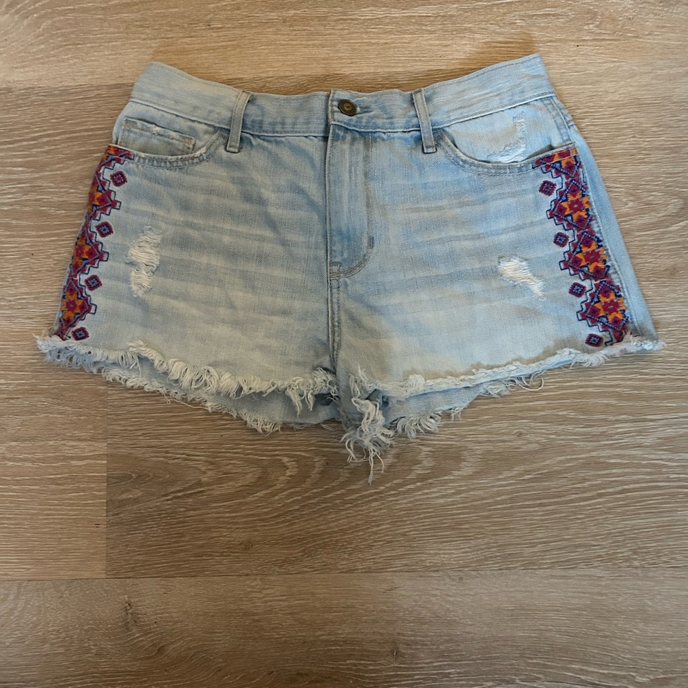 Embroidered Light Blue Denim Shorts